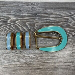 Vintage Carlisle Blue Green Gold Tone Belt Buckle